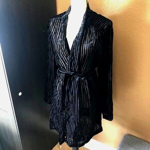 Knot Sisters EUC Velvet & Sheer Striped Black Cardigan Medium